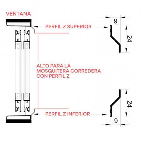 Guía Perfil Z para Mosquiteras Correderas Kit